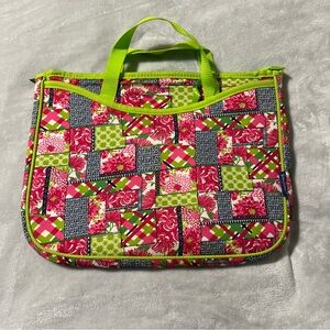 Lilly Pulitzer Lap Top Briefcase Bag. YKK Zipper Pink Green Patchwork 15”x11.5”
